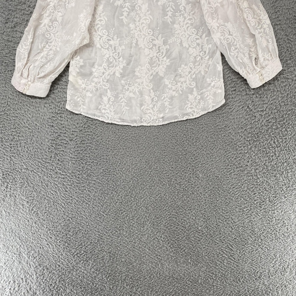 Pilcro Anthropologie Blouse Womens Small White Sheer Embroidered Boho Top - Picture 10 of 13